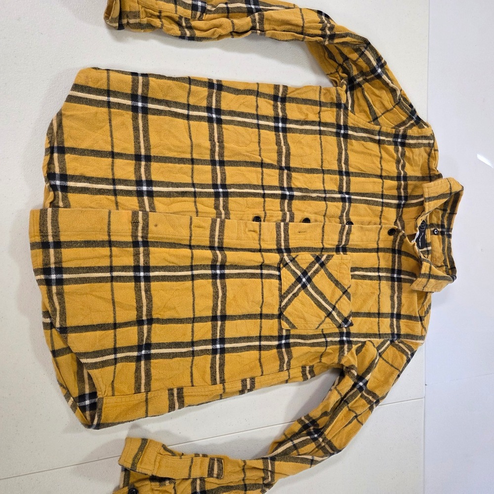 Original Use Mens Small Mustard Yellow Plaid Flannel Button Down Shirt LS